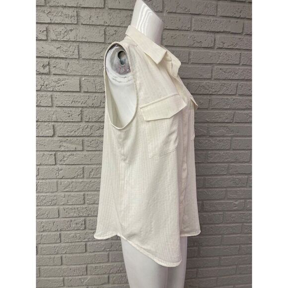 Ann Taylor Women Ivory Sleeveless Textured Utility Button Down Shirt Size L - Picture 3 of 10